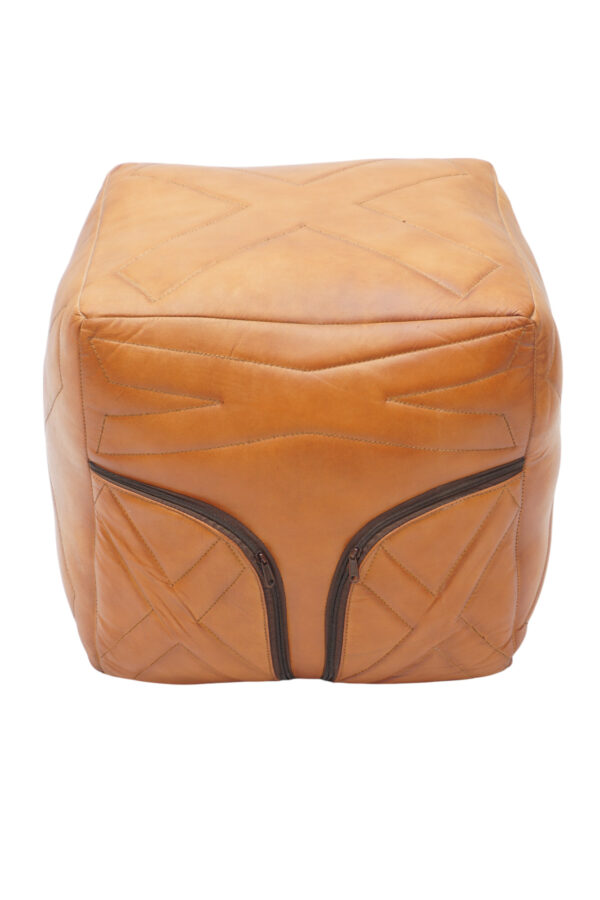 LuxeTan Leather Pouffe Cube - Image 2