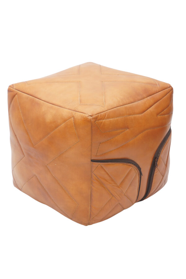 LuxeTan Leather Pouffe Cube