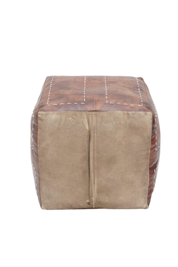 VintageGrid Leather Pouffe - Image 3