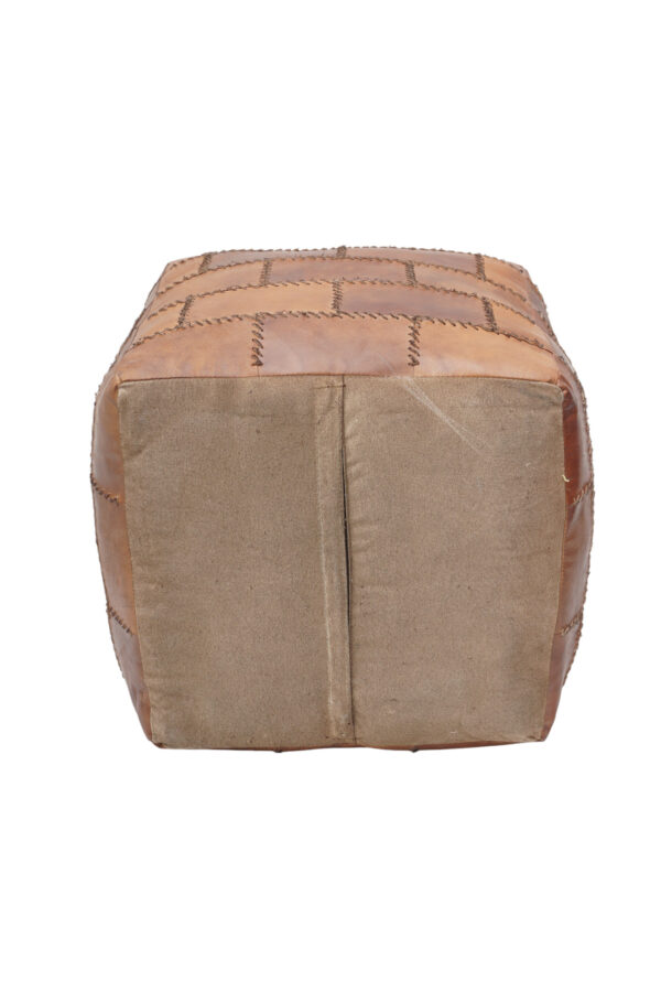 Rustic Stitch Tan Leather Pouf - Image 3