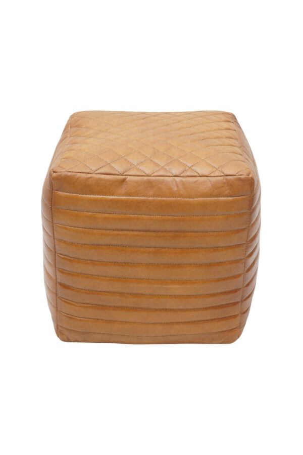 Quilted Luxe Tan Leather Pouf - Image 2