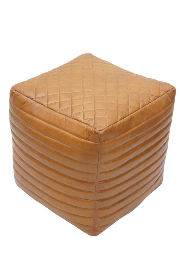 Quilted Luxe Tan Leather Pouf
