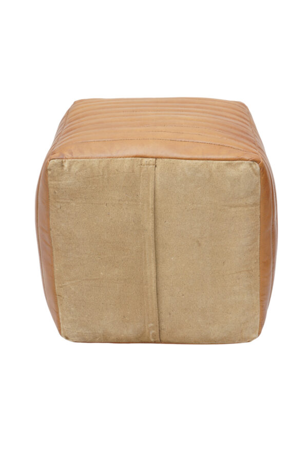 Quilted Luxe Tan Leather Pouf - Image 3