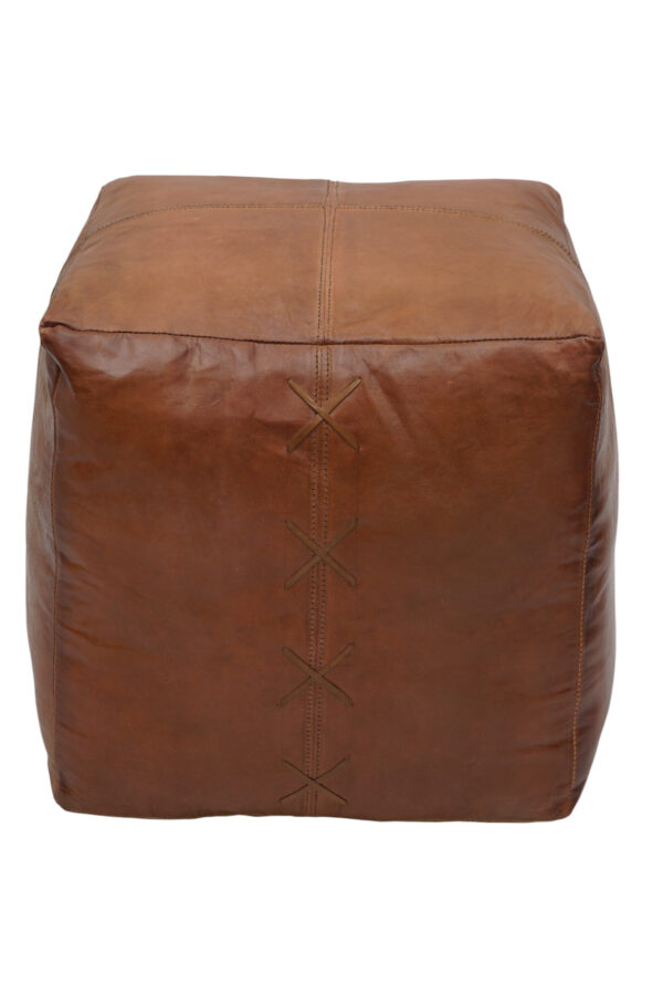 Heritage Cross-Stitch Leather Pouf - Image 2