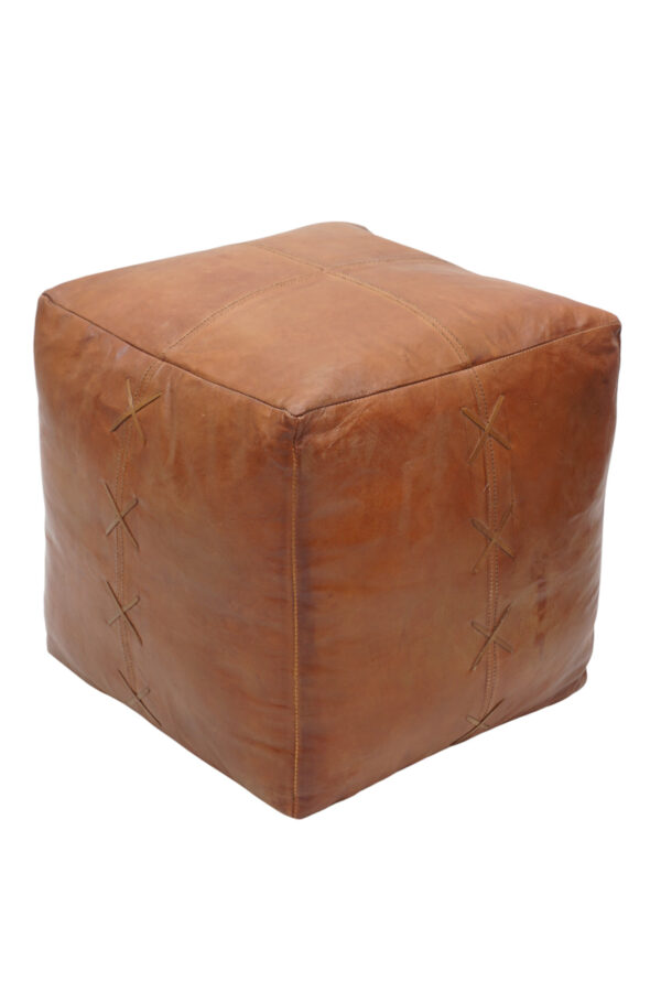 Heritage Cross-Stitch Leather Pouf