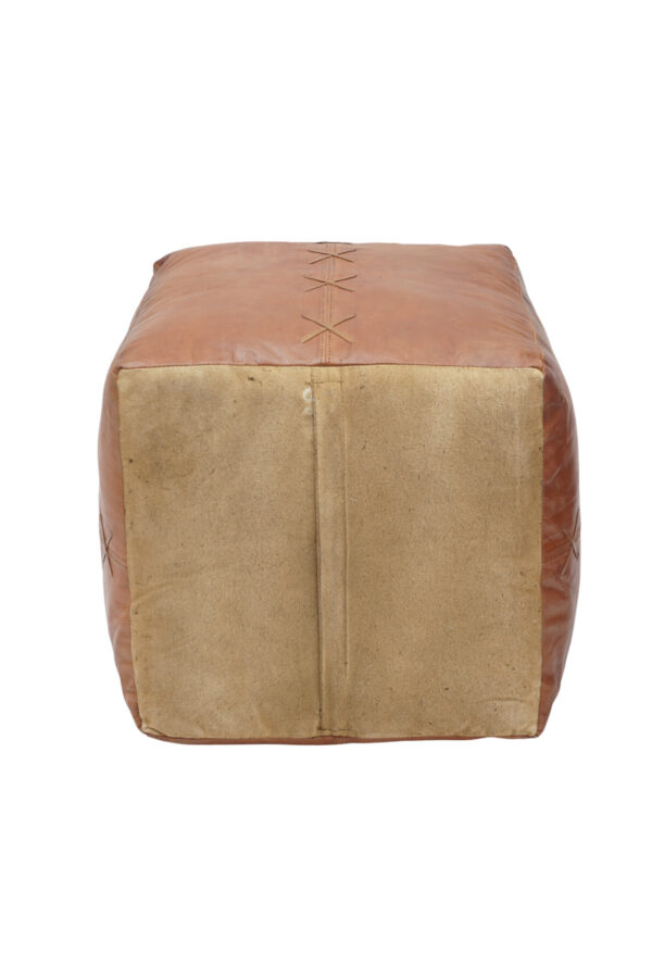 Heritage Cross-Stitch Leather Pouf - Image 3