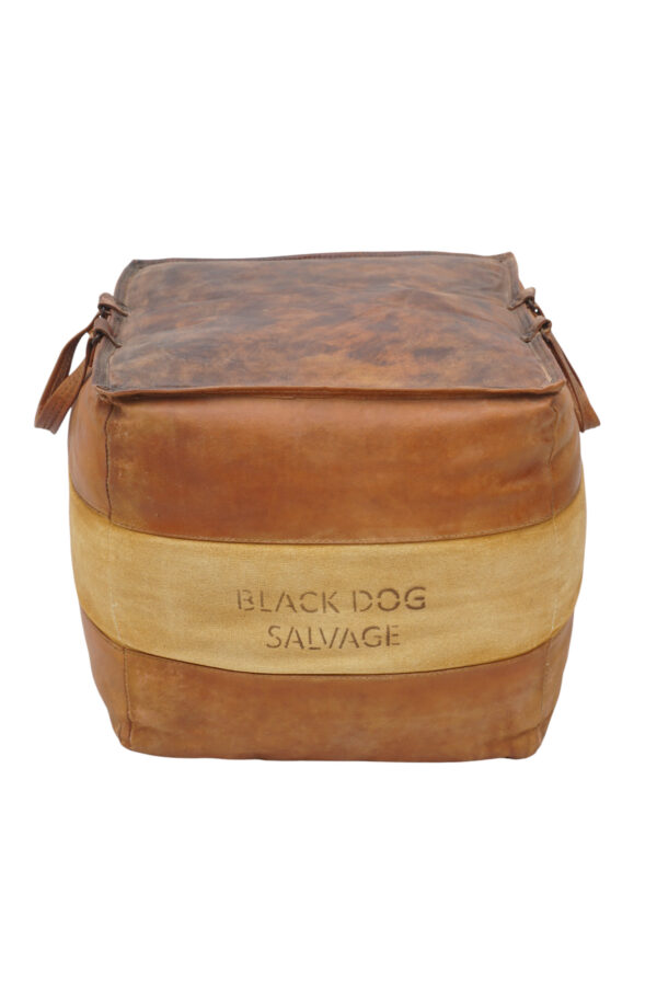 Black Dog Salvage Vintage Leather Pouf - Image 2