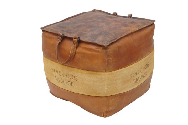 Black Dog Salvage Vintage Leather Pouf