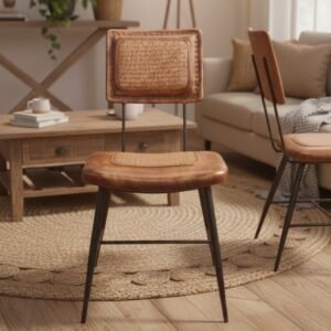 Cane & Leather Dining Chair
