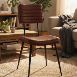 Classic Ribbed Leather Dining Chair