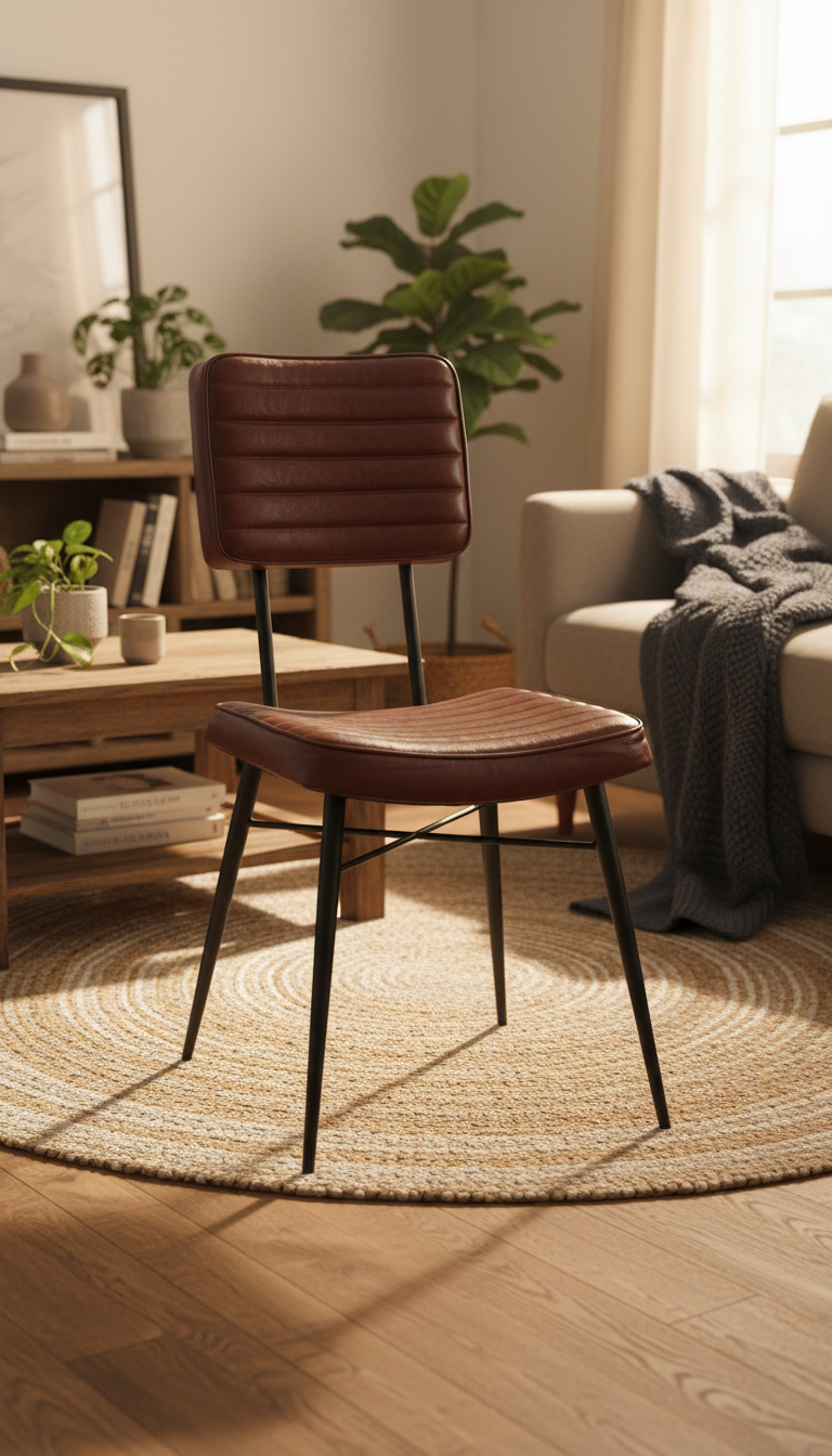 Classic Ribbed Leather Dining Chair
