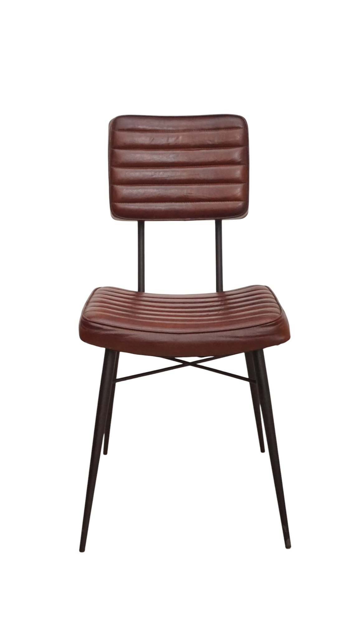 Classic Ribbed Leather Dining Chair - Image 6