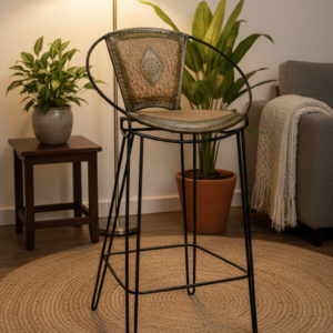 Artisan Cane & Leather Bar Chair