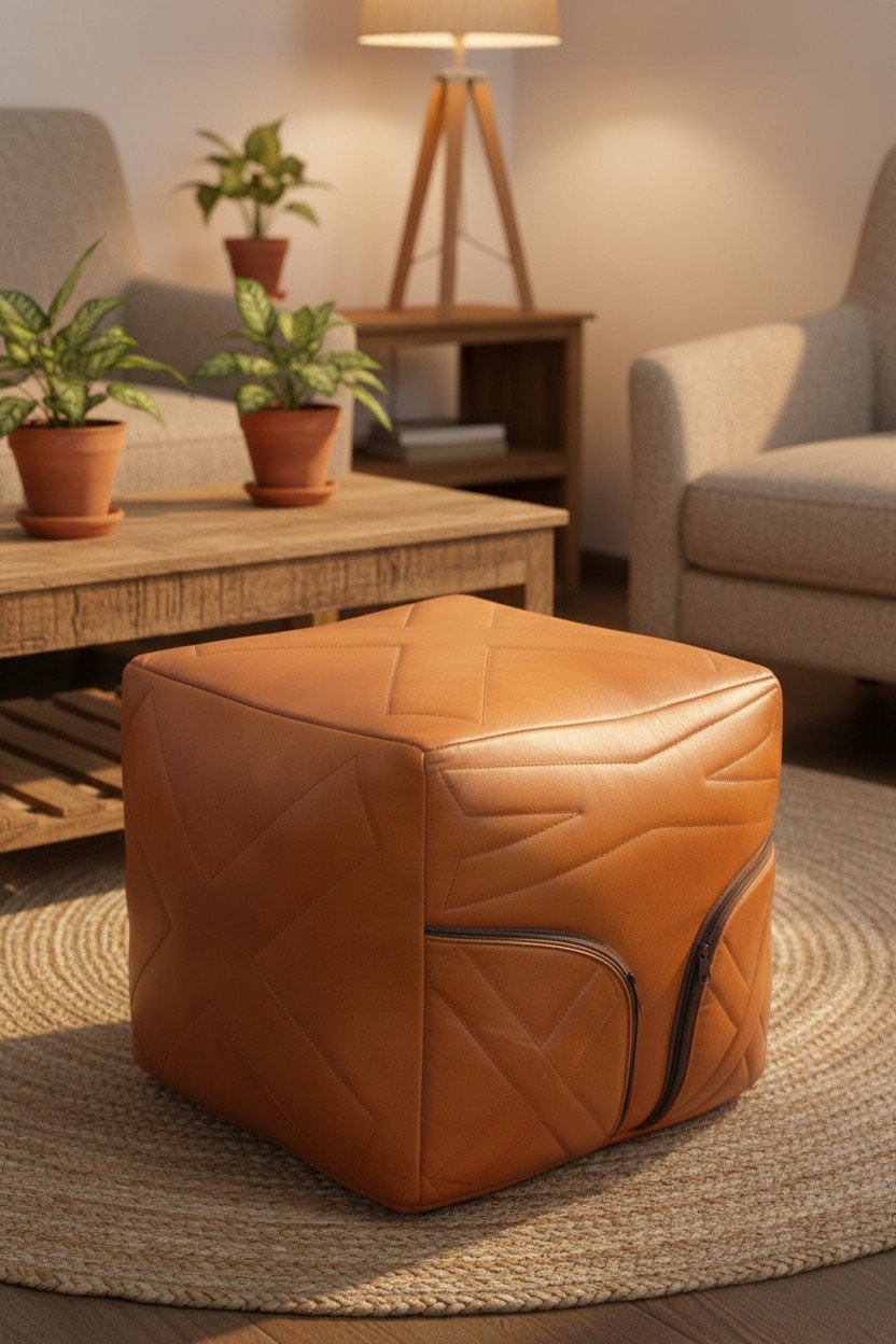 Geo Leather Storage Ottoman