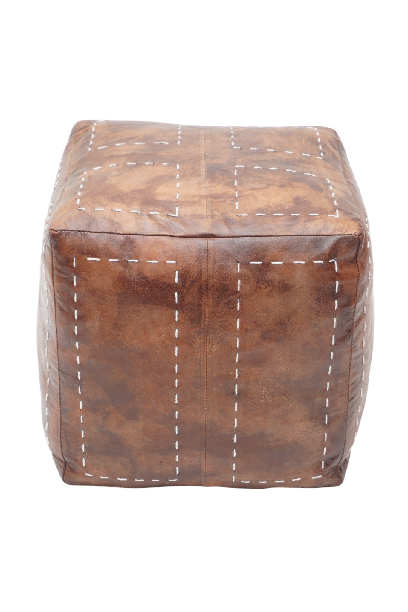 Hand-Stitched Leather Cube Ottoman - Image 2