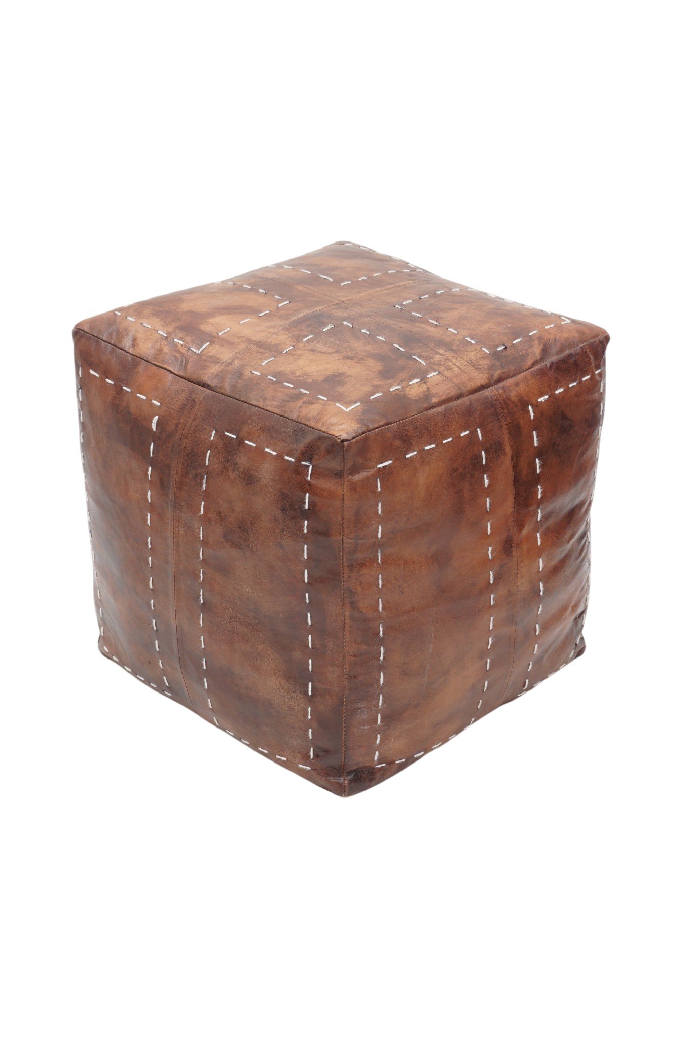 Hand-Stitched Leather Cube Ottoman - Image 4