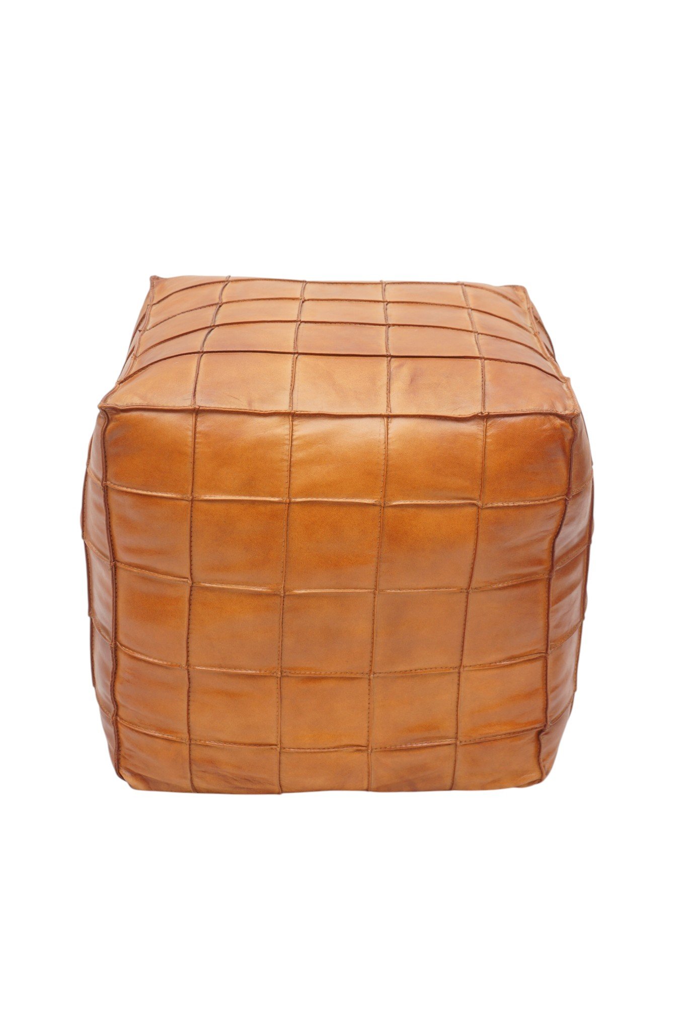 Grid-Stitched Leather Cube Ottoman - Image 2