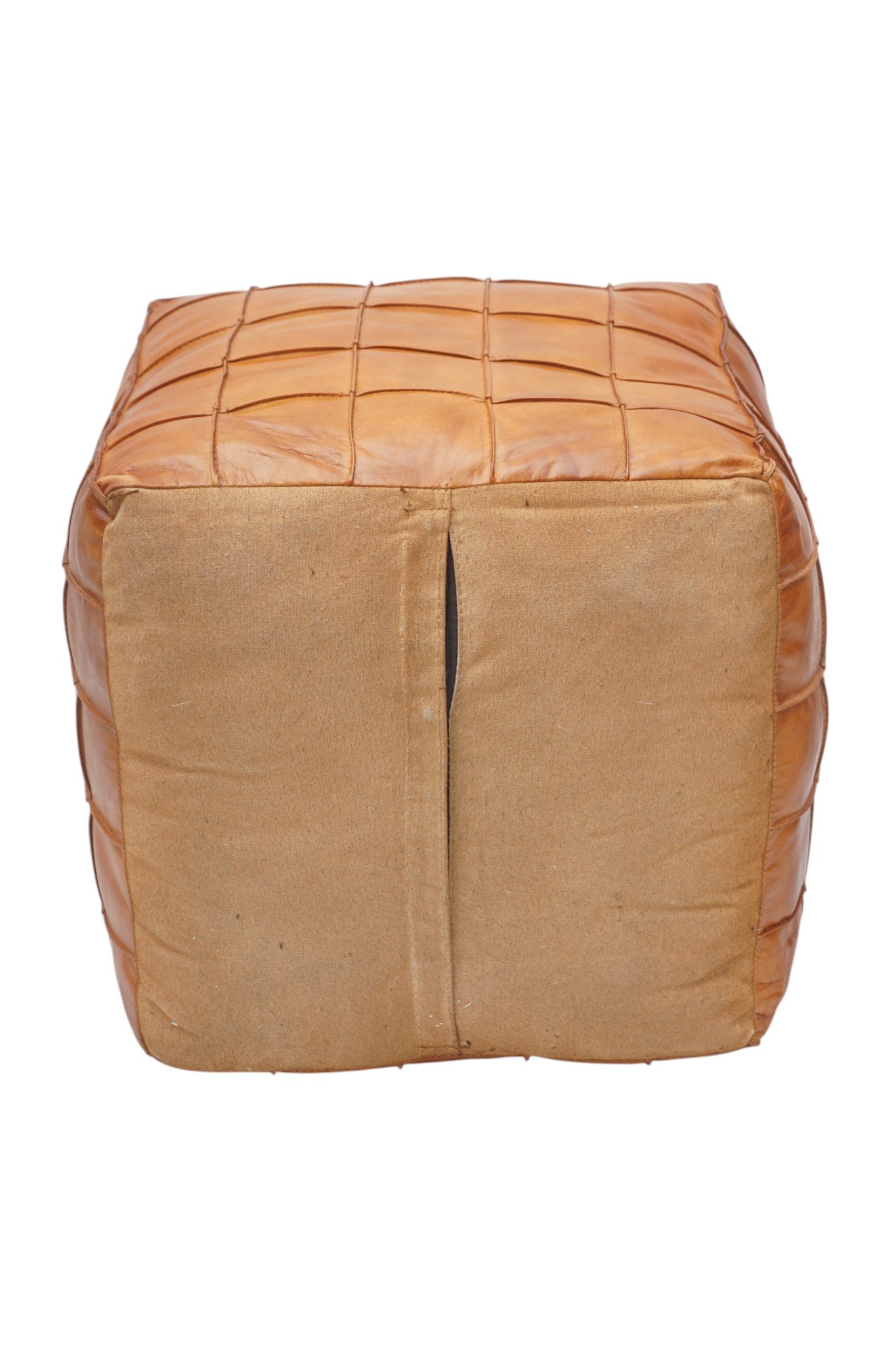 Grid-Stitched Leather Cube Ottoman - Image 3