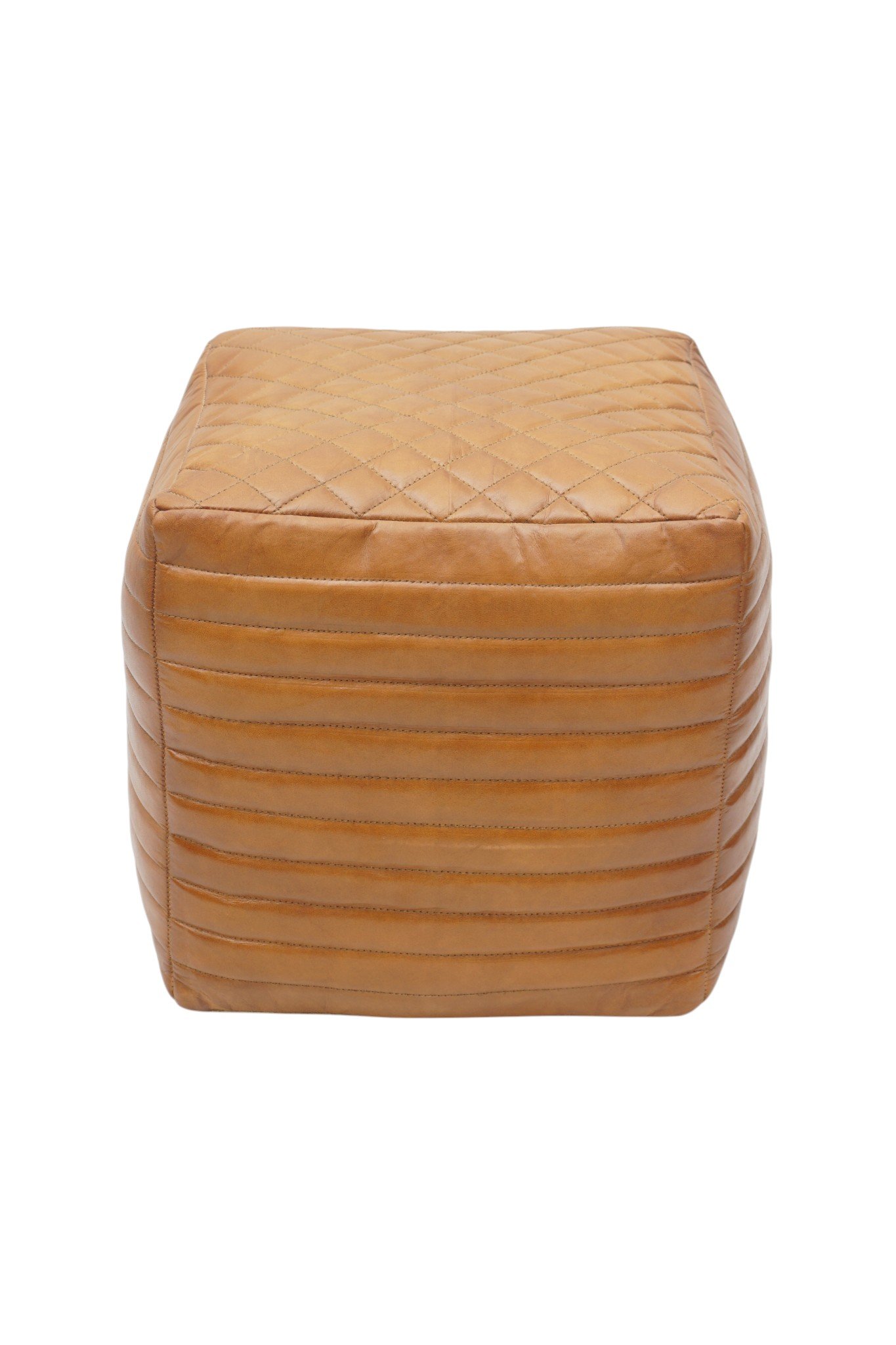 Quilted Leather Cube Ottoman - Image 2