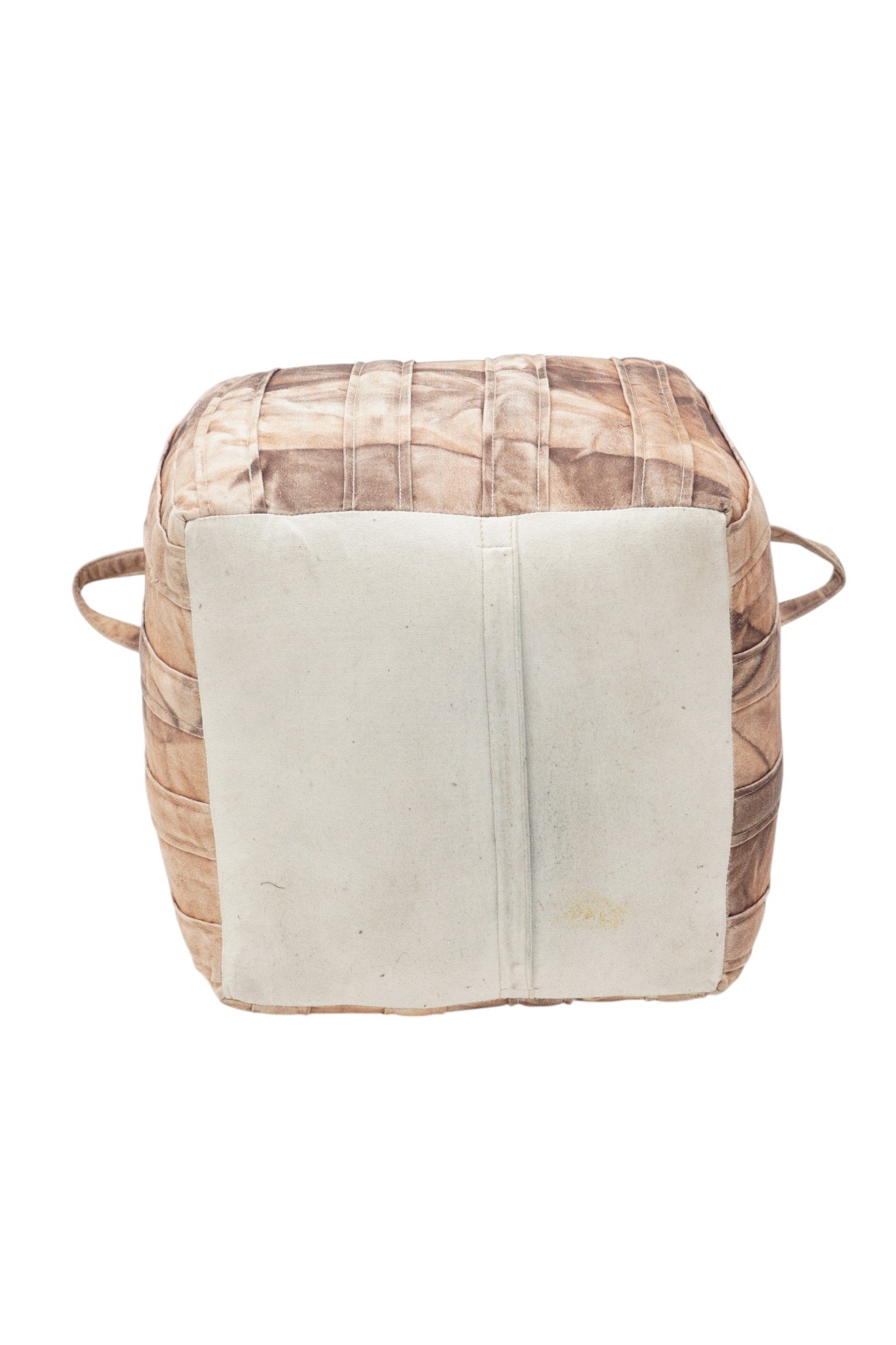 Vintage Patchwork Leather Cube Pouf Ottoman with Handle - Image 6