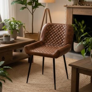 Diamond Quilted Leather Dining Arm Chair