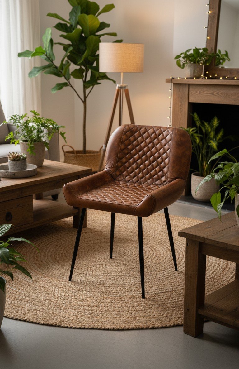 Diamond Quilted Leather Dining Arm Chair