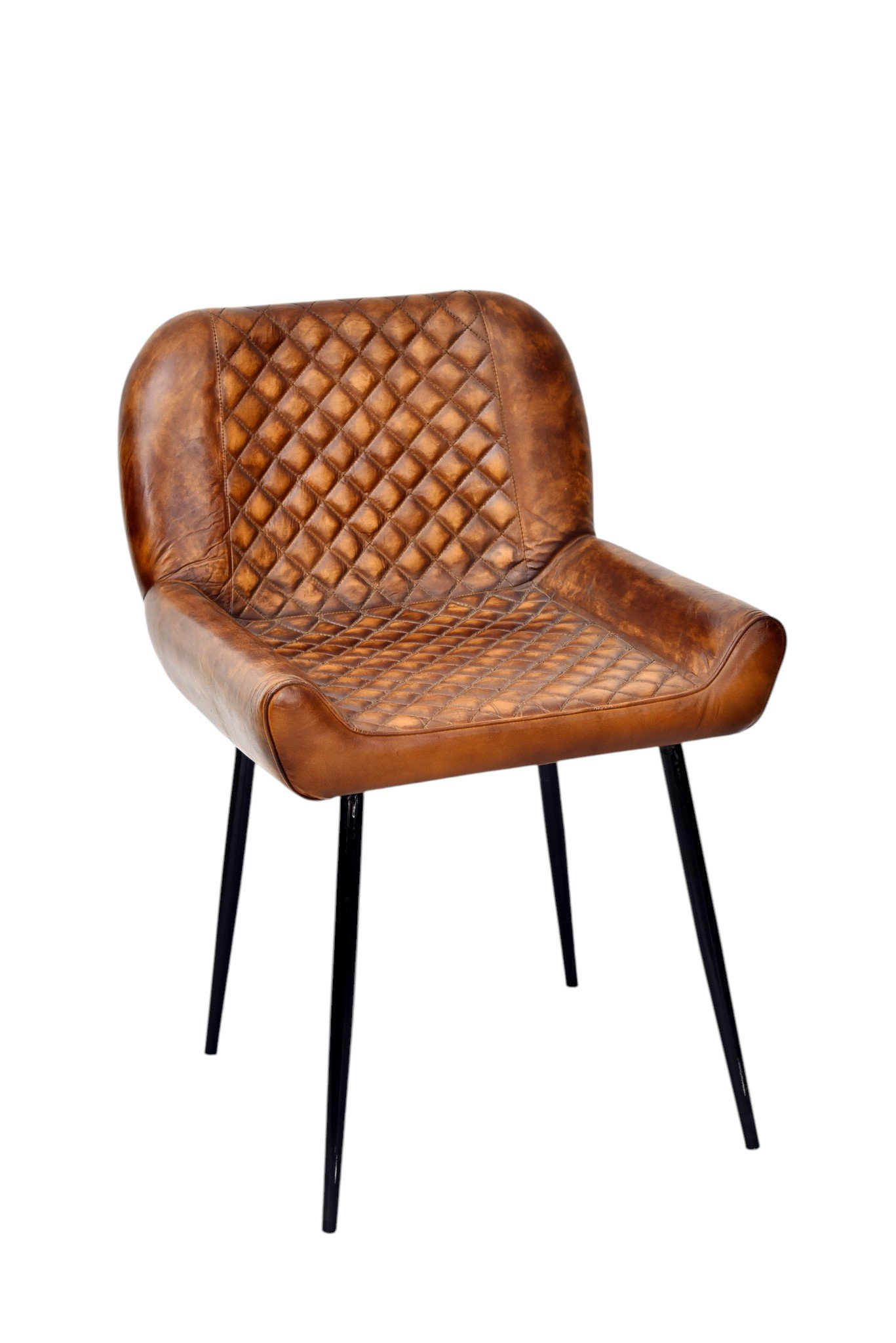 Diamond Quilted Leather Dining Arm Chair - Image 2