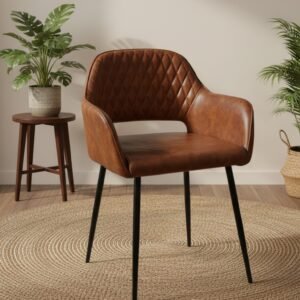 Diamond Quilted Leather Barrel Dining Arm Chair