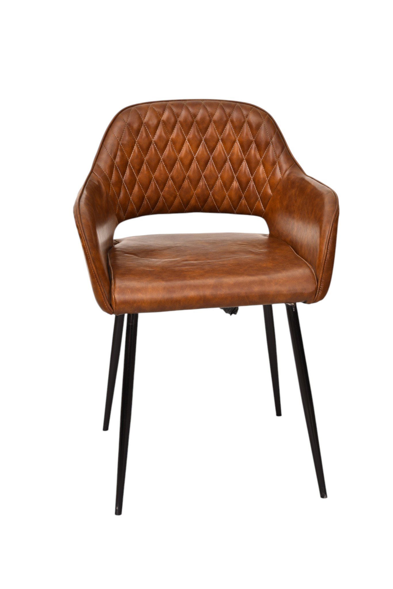 Diamond Quilted Leather Barrel Dining Arm Chair - Image 5