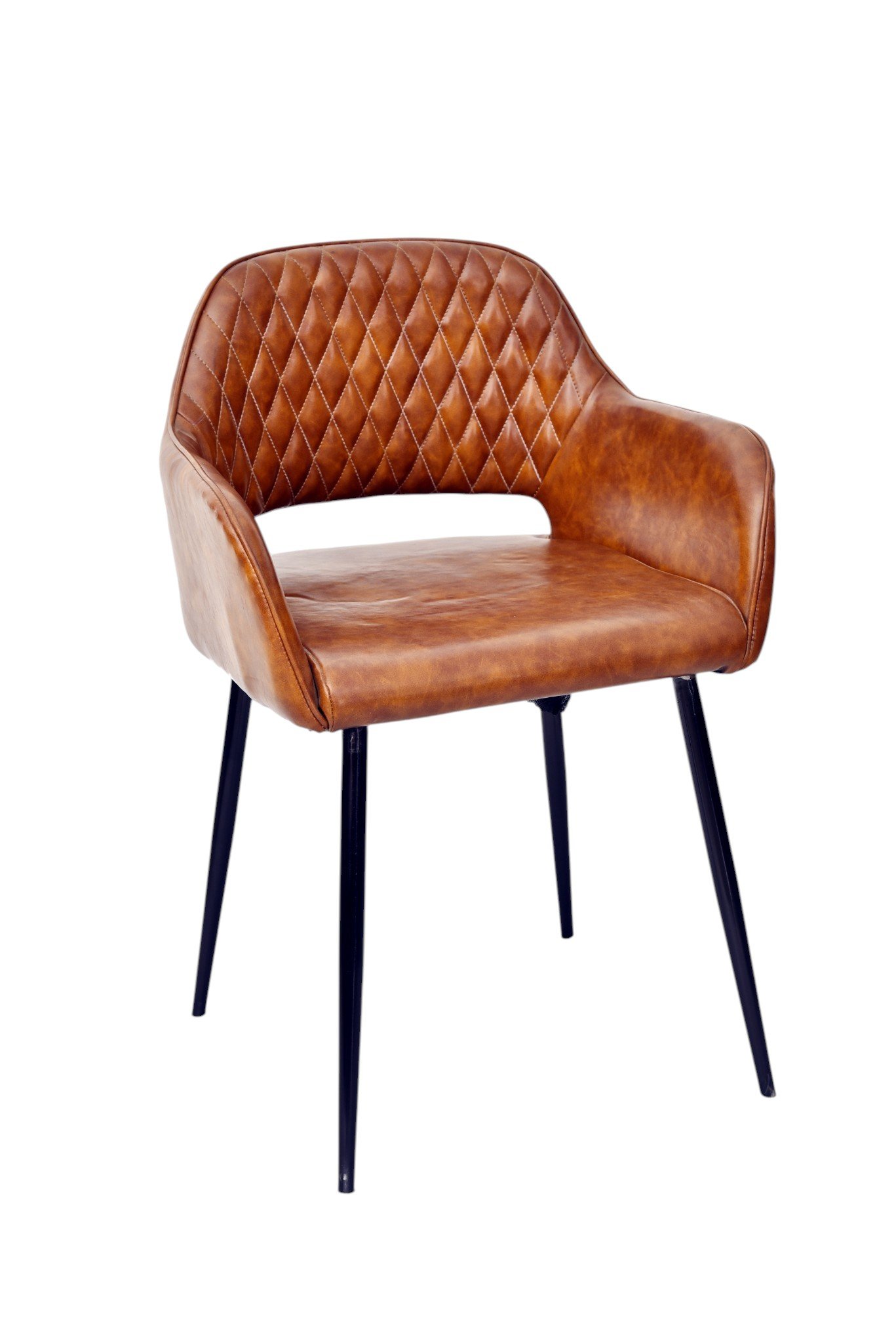 Diamond Quilted Leather Barrel Dining Arm Chair - Image 4