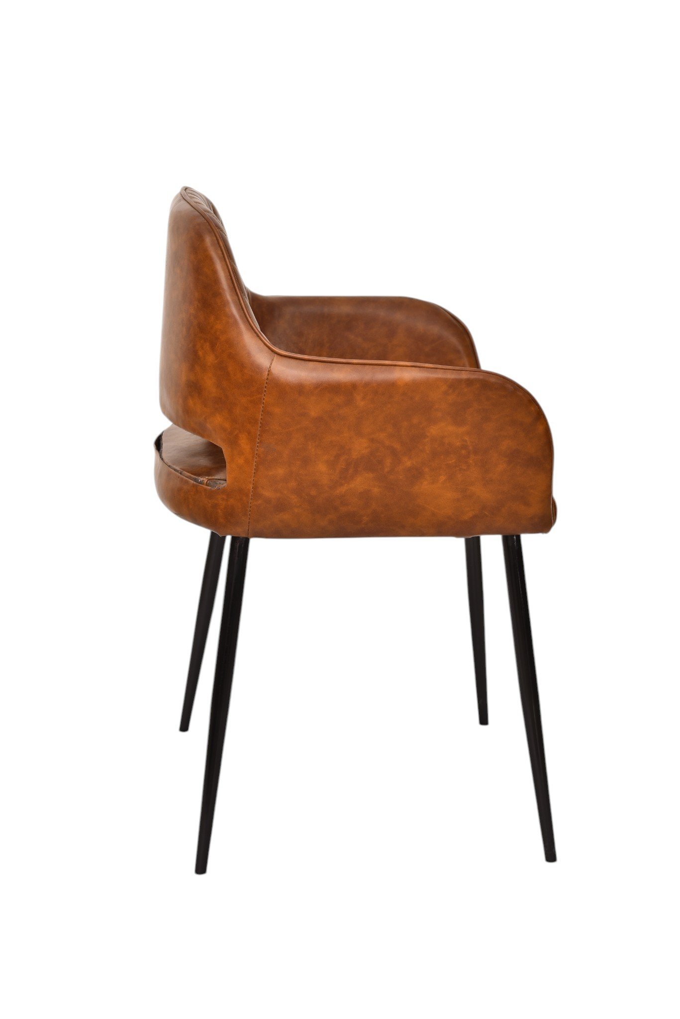 Diamond Quilted Leather Barrel Dining Arm Chair - Image 3