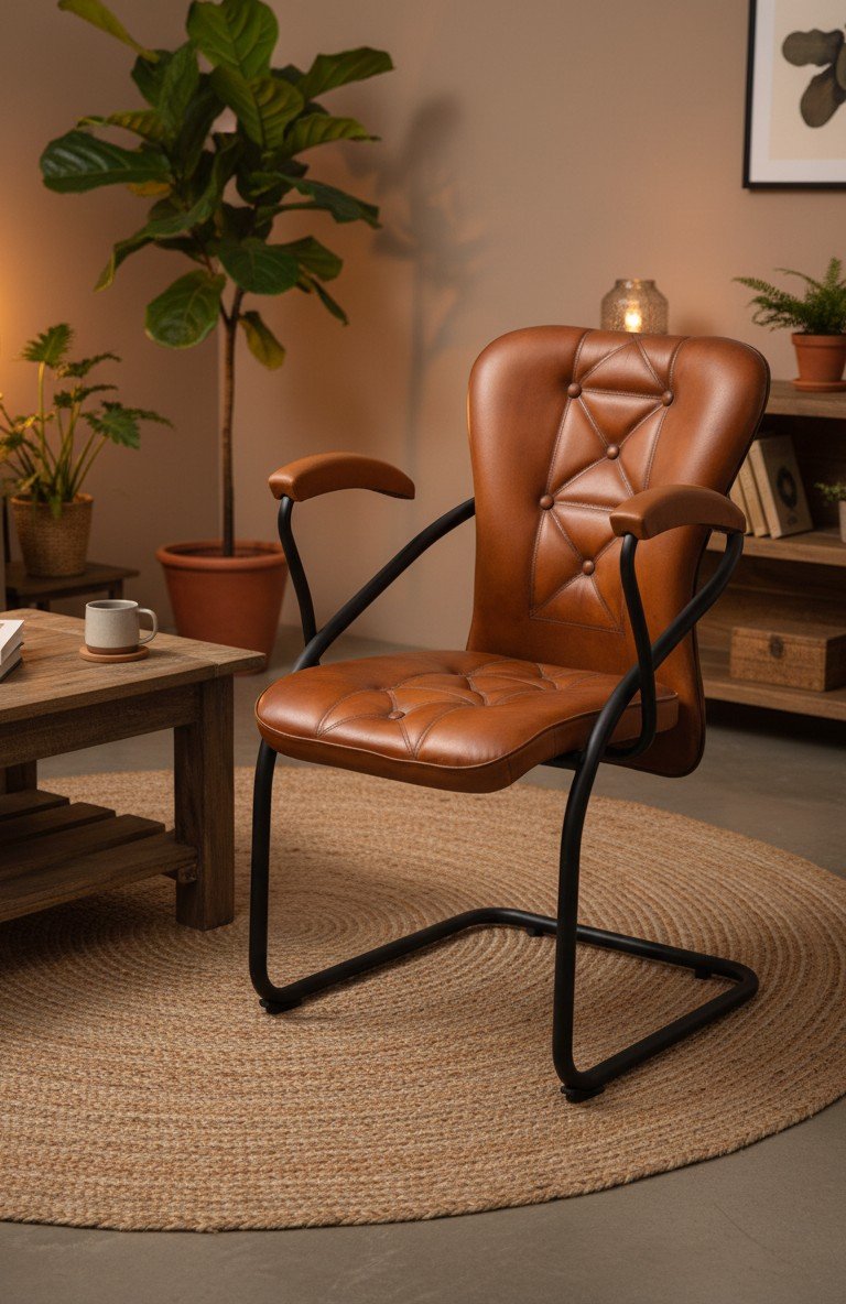 Tufted Leather Cantilever Visitor Chair