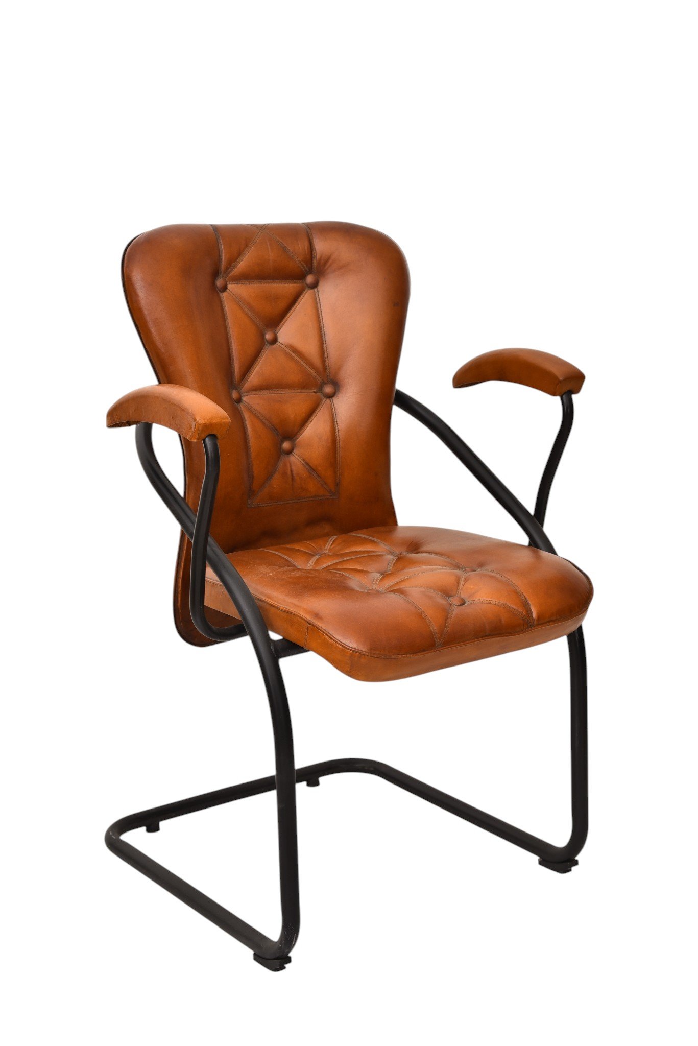 Tufted Leather Cantilever Visitor Chair - Image 5