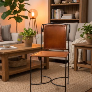 Industrial Leather Dining Chair with Iron Frame
