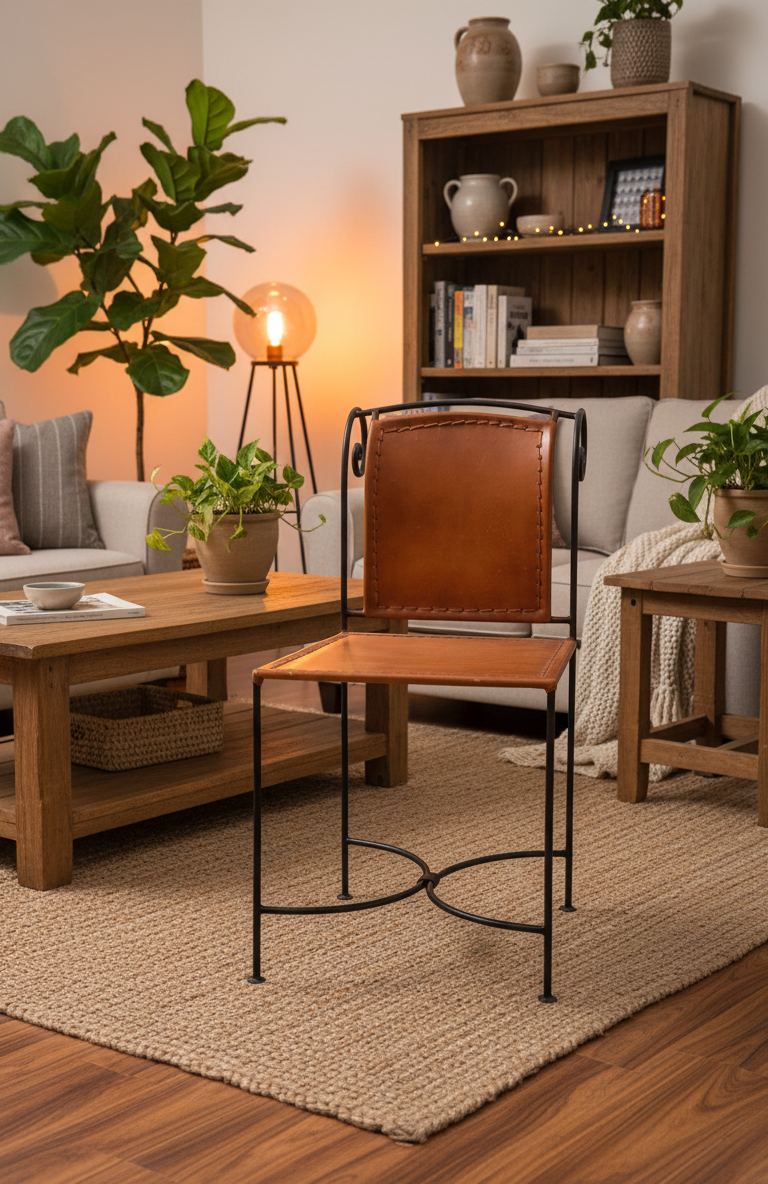 Industrial Leather Dining Chair with Iron Frame