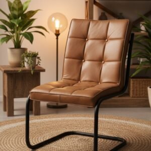 Modern Tufted Leather Cantilever Dining Chair