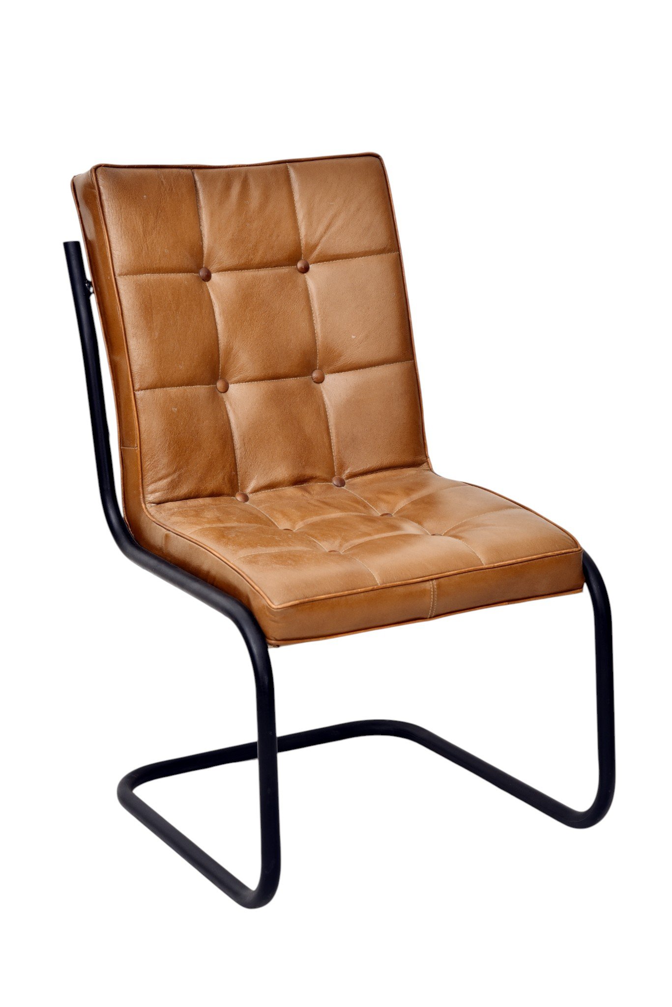 Modern Tufted Leather Cantilever Dining Chair - Image 2