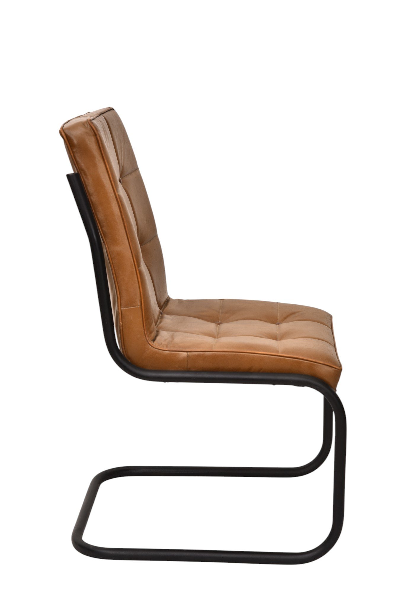 Modern Tufted Leather Cantilever Dining Chair - Image 4