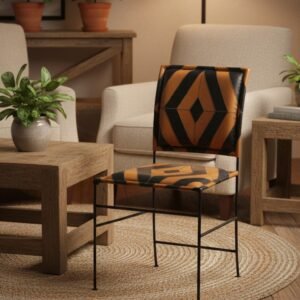 Geometric Patchwork Leather Dining Chair with Iron Frame