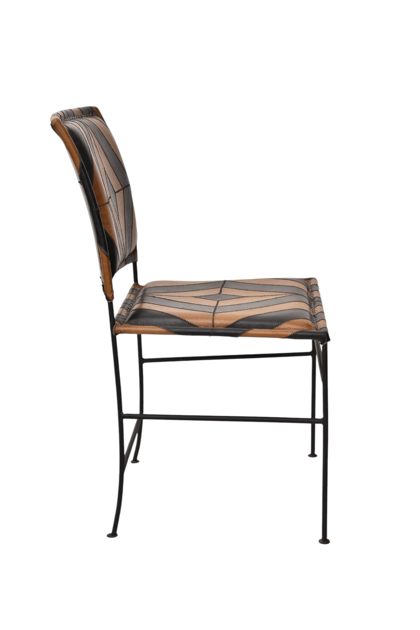 Geometric Patchwork Leather Dining Chair with Iron Frame - Image 3