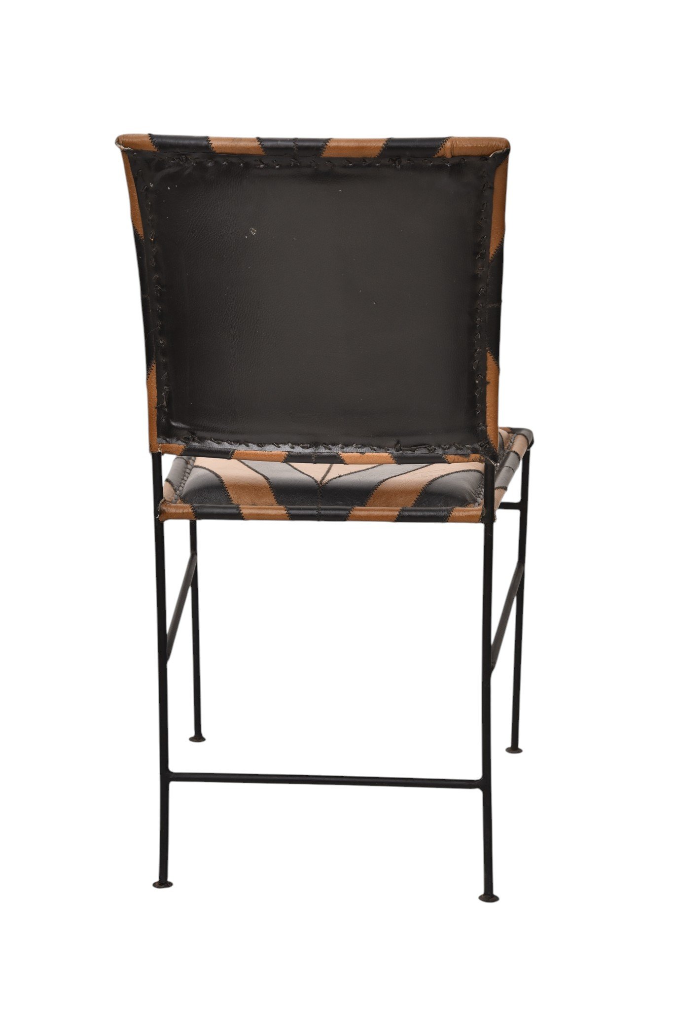 Geometric Patchwork Leather Dining Chair with Iron Frame - Image 2