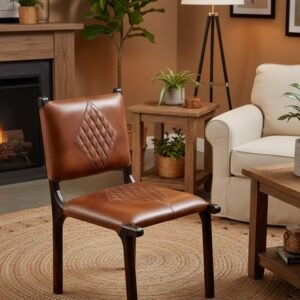 Diamond Quilted Leather Wooden Dining Chair