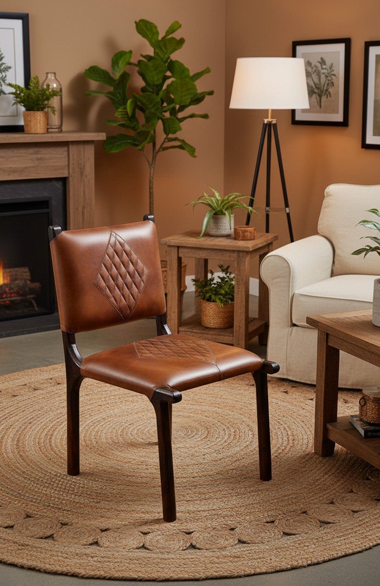 Diamond Quilted Leather Wooden Dining Chair