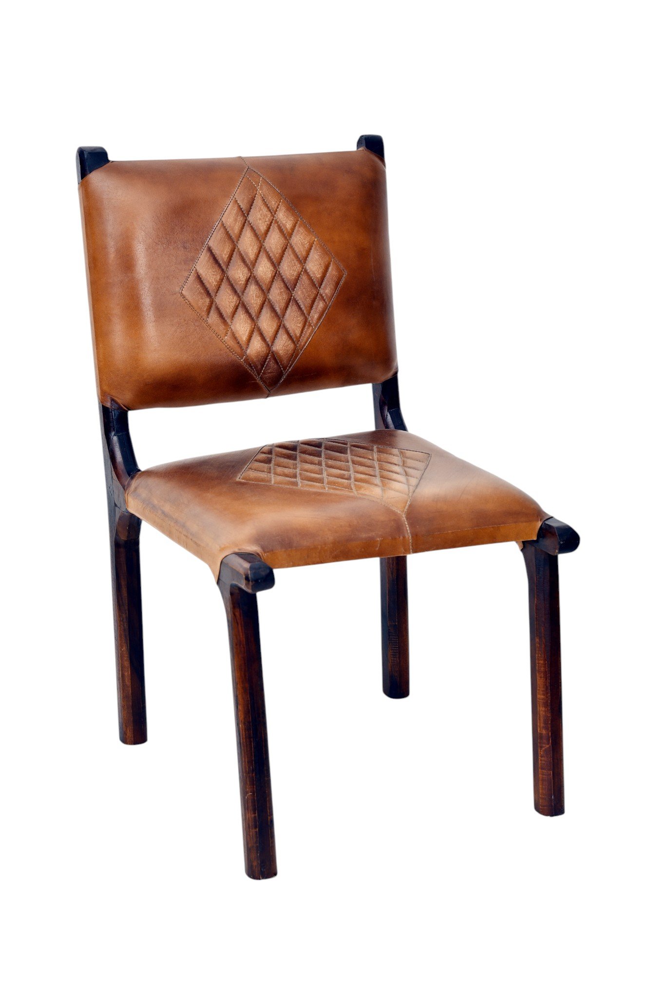 Diamond Quilted Leather Wooden Dining Chair - Image 2