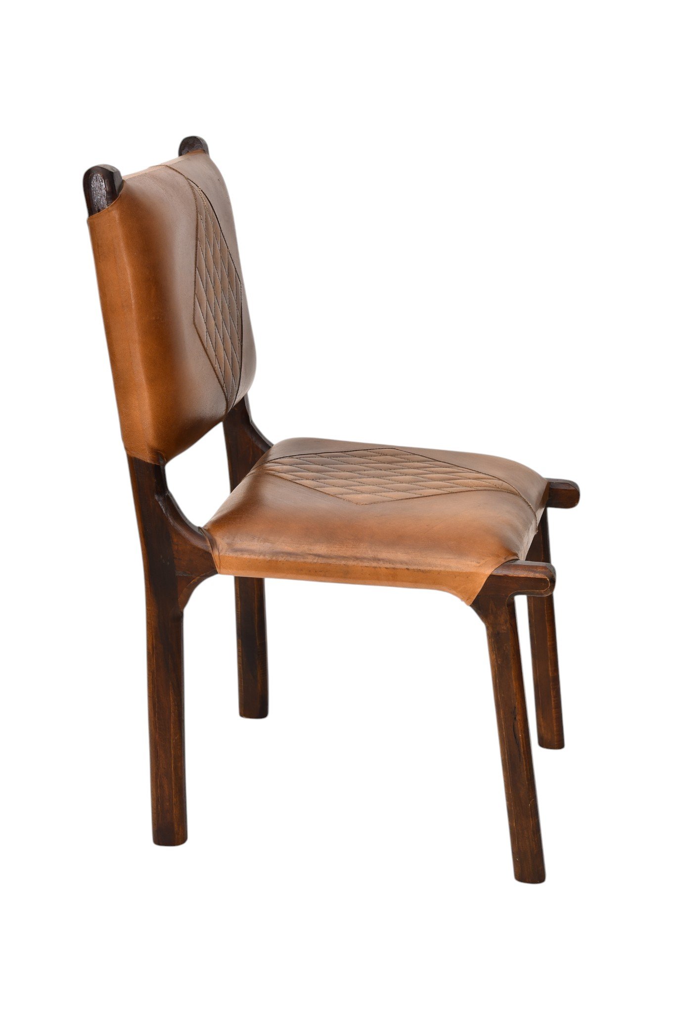 Diamond Quilted Leather Wooden Dining Chair - Image 4