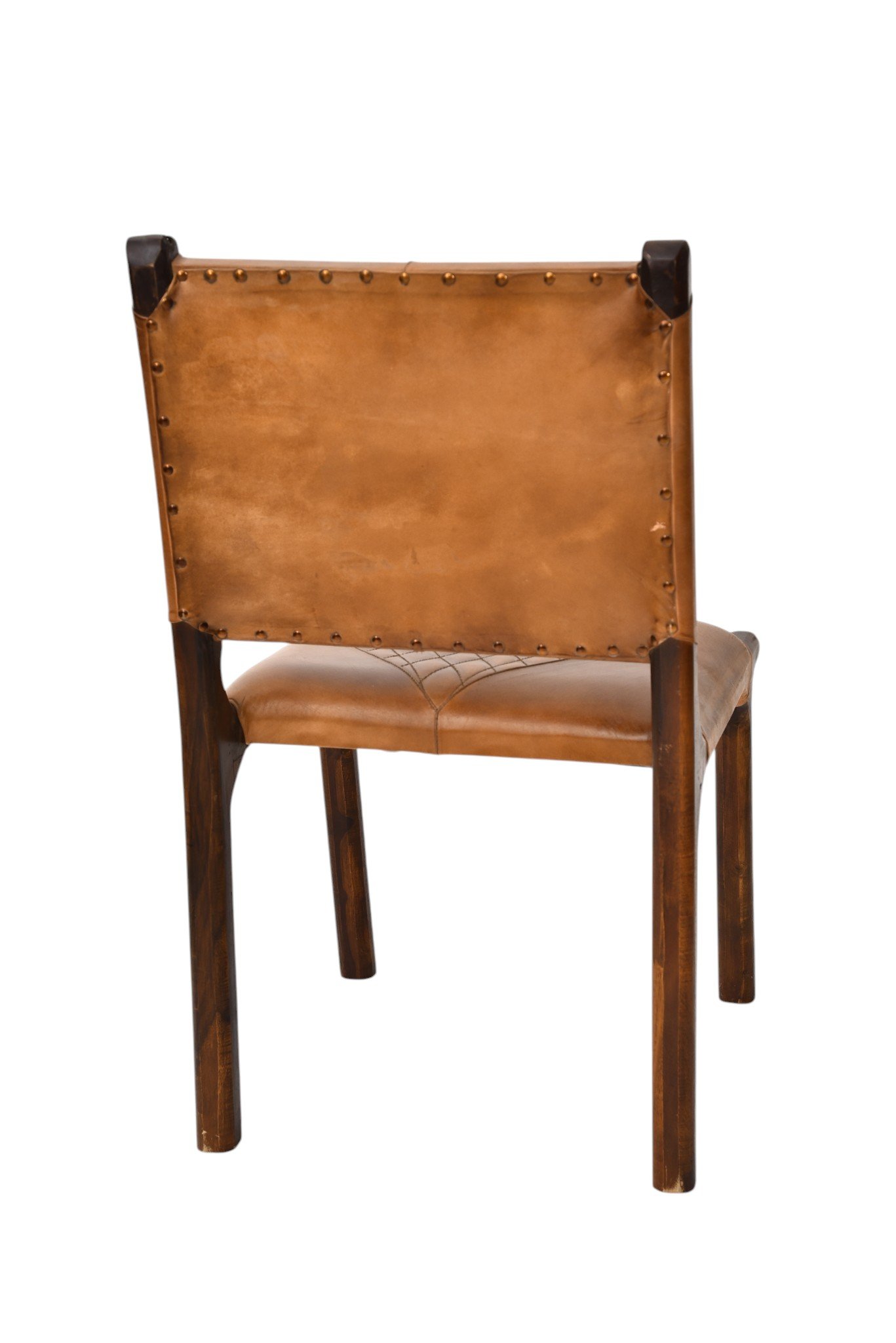 Diamond Quilted Leather Wooden Dining Chair - Image 3