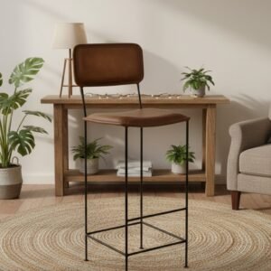 Minimalist Leather Bar Chair with Iron Frame