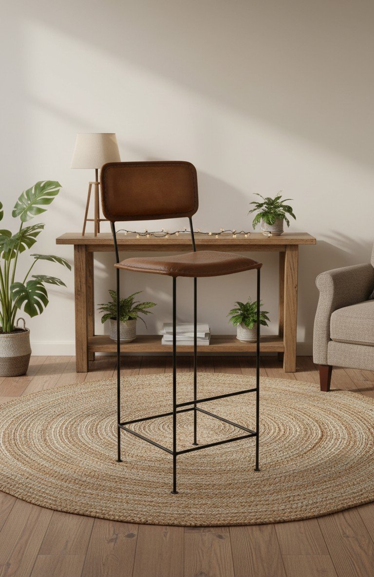 Minimalist Leather Bar Chair with Iron Frame