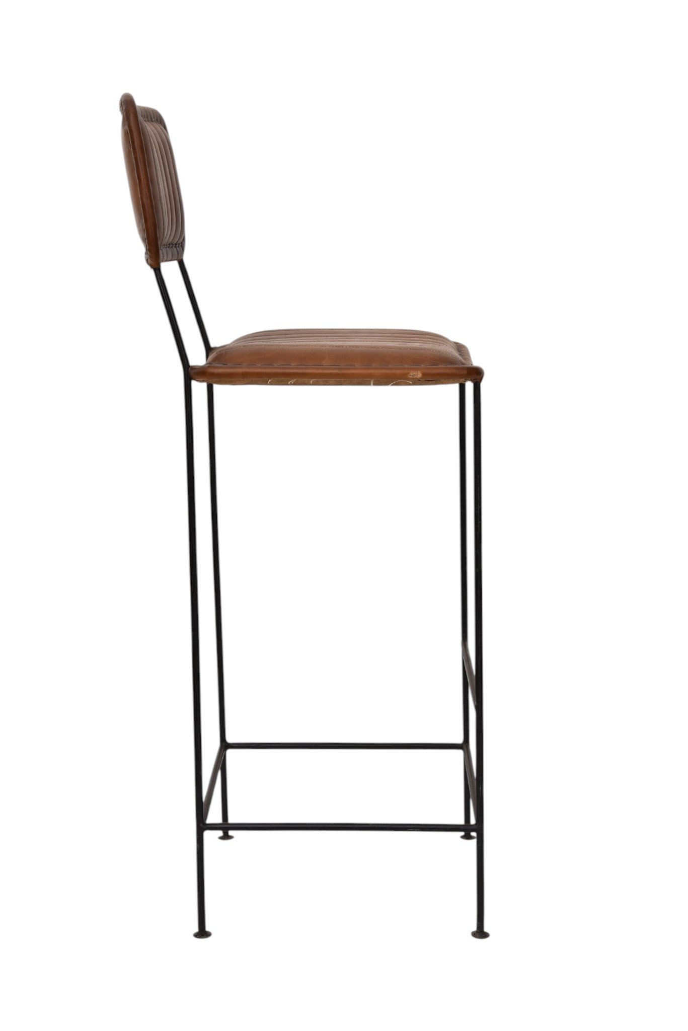 Ribbed Leather Bar Chair with Iron Frame - Image 4