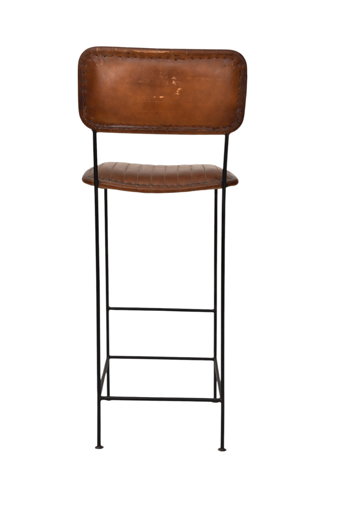 Ribbed Leather Bar Chair with Iron Frame - Image 3